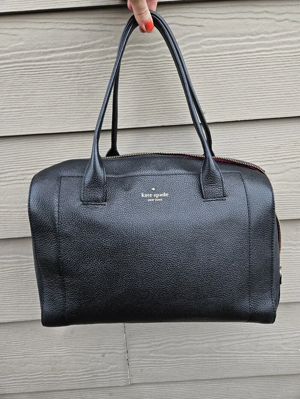 Kate Spade Large Black Handbag Doctor Medic Bag Pebbled Leather Purse Spacious